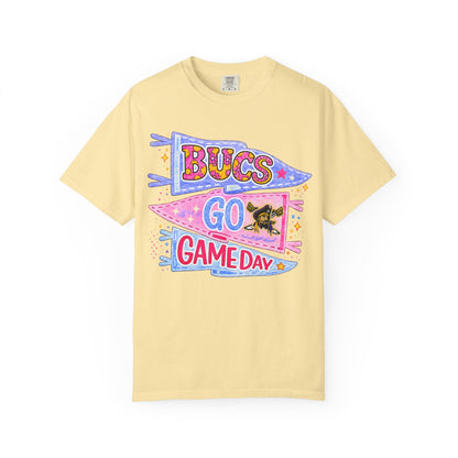 Game Day ‘Bucs Go’ Pennant T-Shirt — Cute Pink & Purple Football Fan Tee