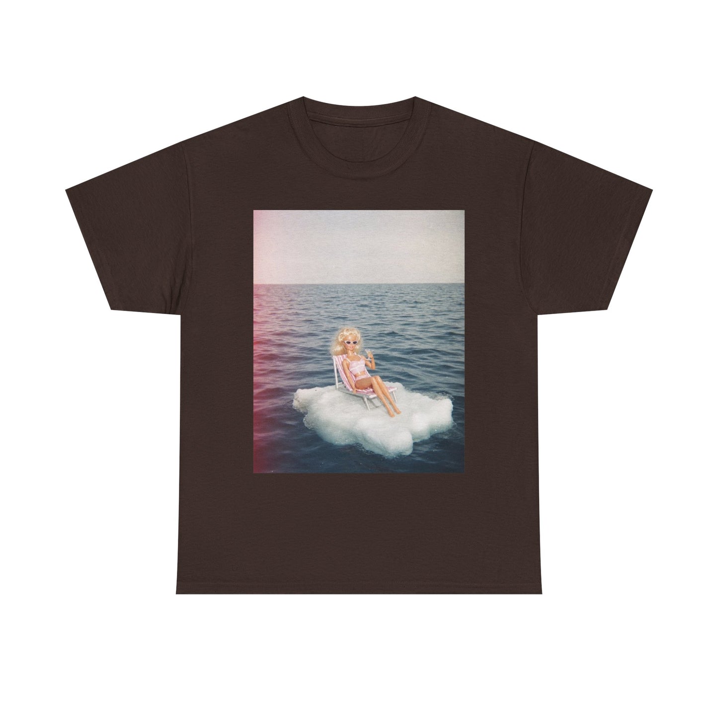Blonde Doll on Cloud in Ocean T-Shirt | Surreal Vintage Photo Tee