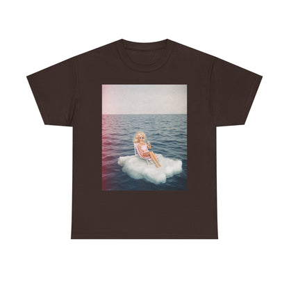 Blonde Doll on Cloud in Ocean T-Shirt | Surreal Vintage Photo Tee