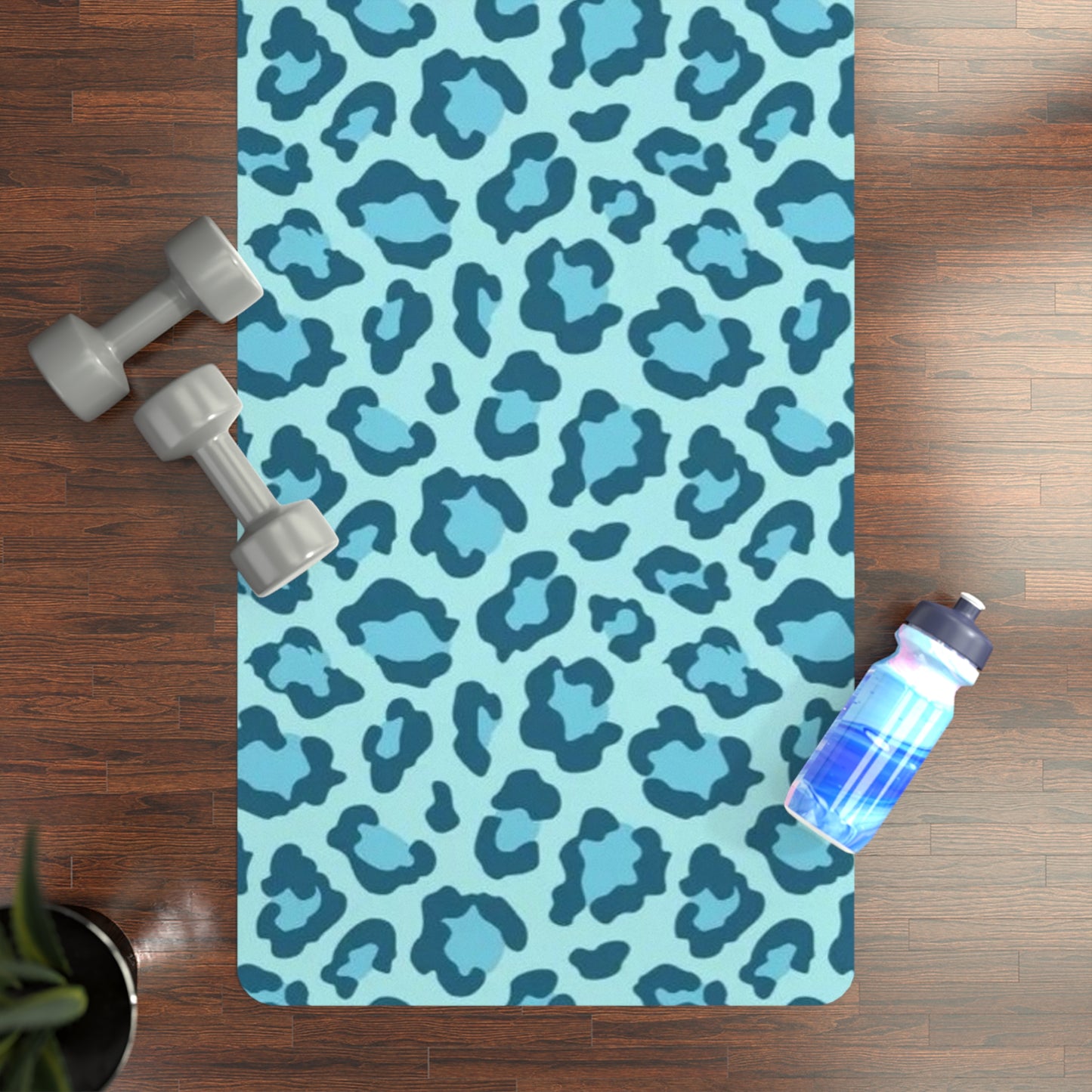 Blue Leopard Print Yoga Mat — Non-Slip Rubber Exercise Mat