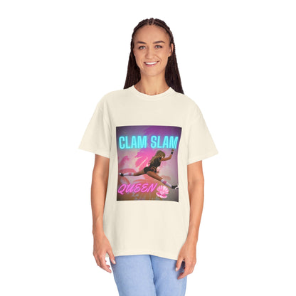 Clam Slam Queen T‑Shirt — Retro Neon Skategirl Graphic Tee