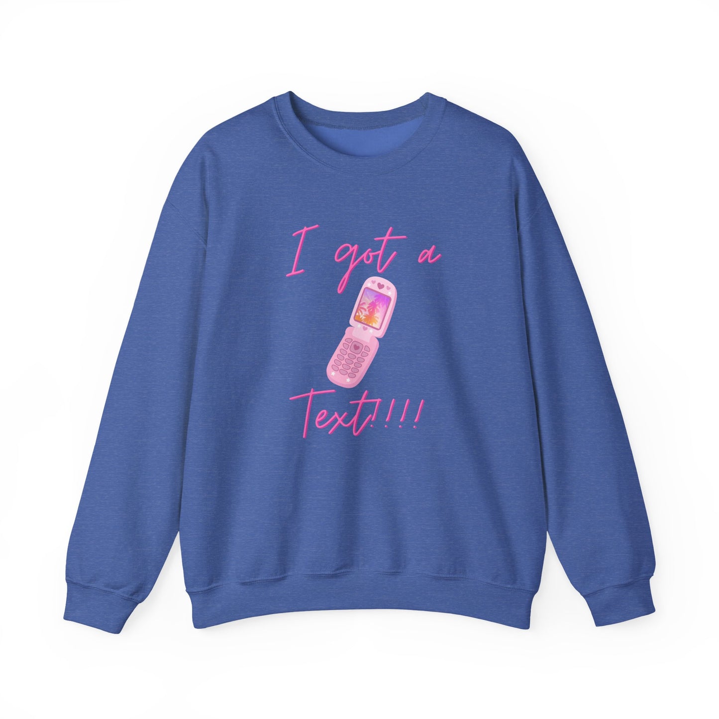 I Got a Text! Crewneck Sweatshirt — Retro Pink Flip Phone Graphic
