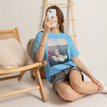Blonde Doll on Cloud in Ocean T-Shirt | Surreal Vintage Photo Tee