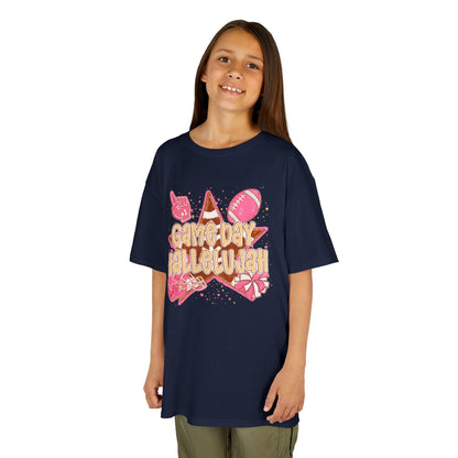 Kids Tee — "Game Day Hallelujah" Pink Football Cheer Shirt