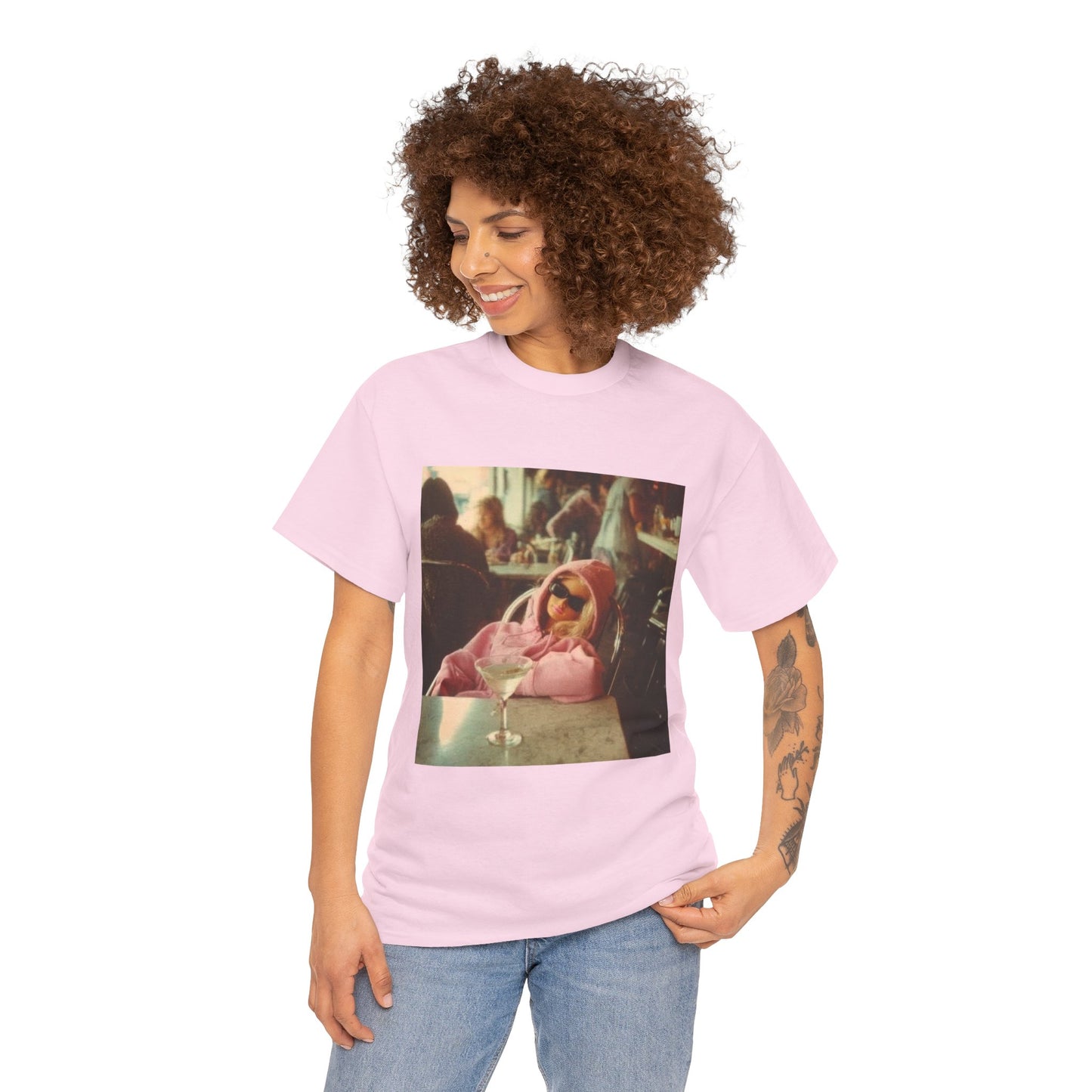 Doll in Pink Coat Photo Tee | Vintage Bar Scene, Martini Glass