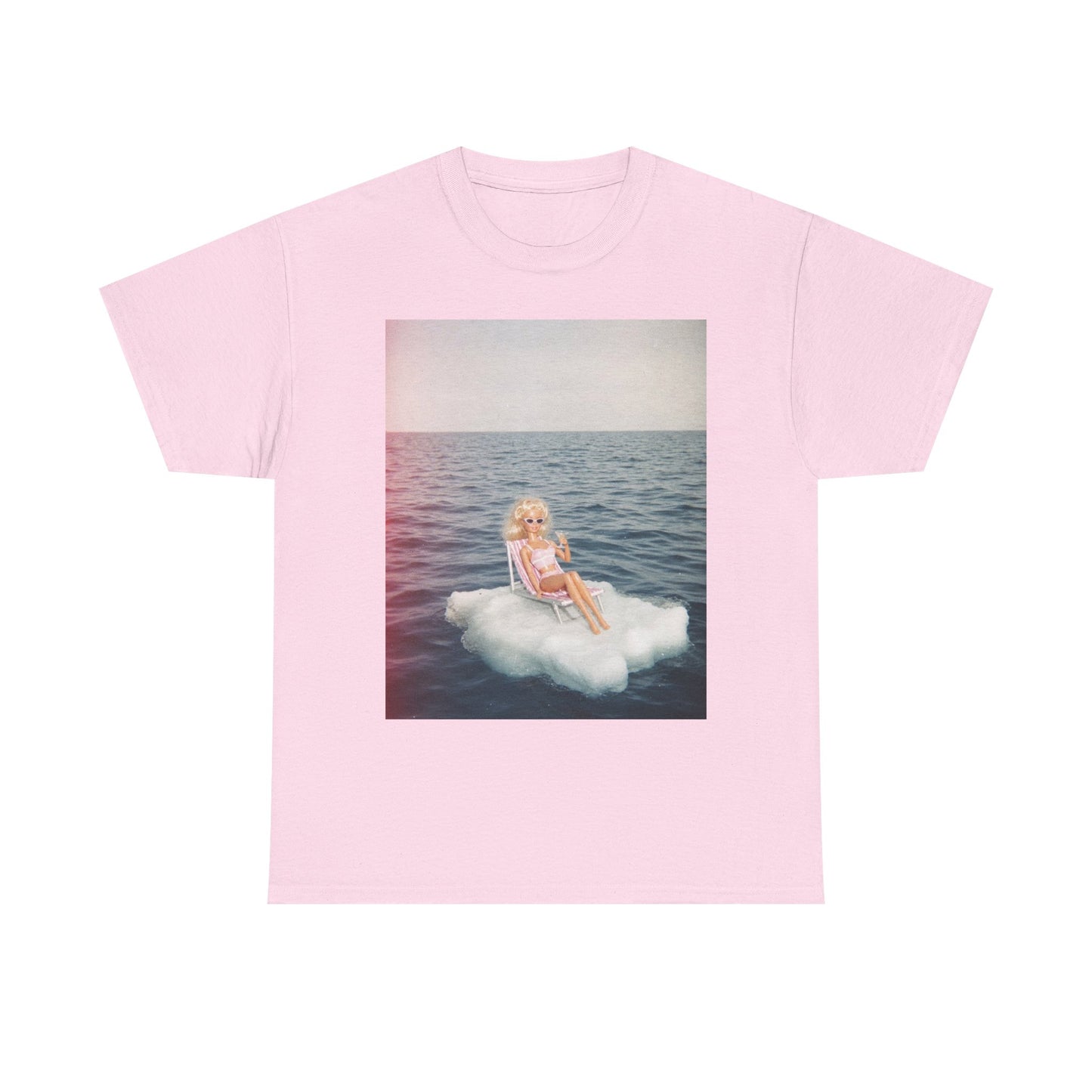 Blonde Doll on Cloud in Ocean T-Shirt | Surreal Vintage Photo Tee