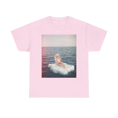 Blonde Doll on Cloud in Ocean T-Shirt | Surreal Vintage Photo Tee