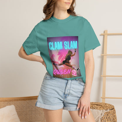 Clam Slam Queen T‑Shirt — Retro Neon Skategirl Graphic Tee