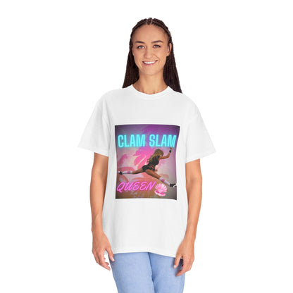 Clam Slam Queen T‑Shirt — Retro Neon Skategirl Graphic Tee