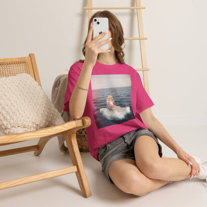 Blonde Doll on Cloud in Ocean T-Shirt | Surreal Vintage Photo Tee