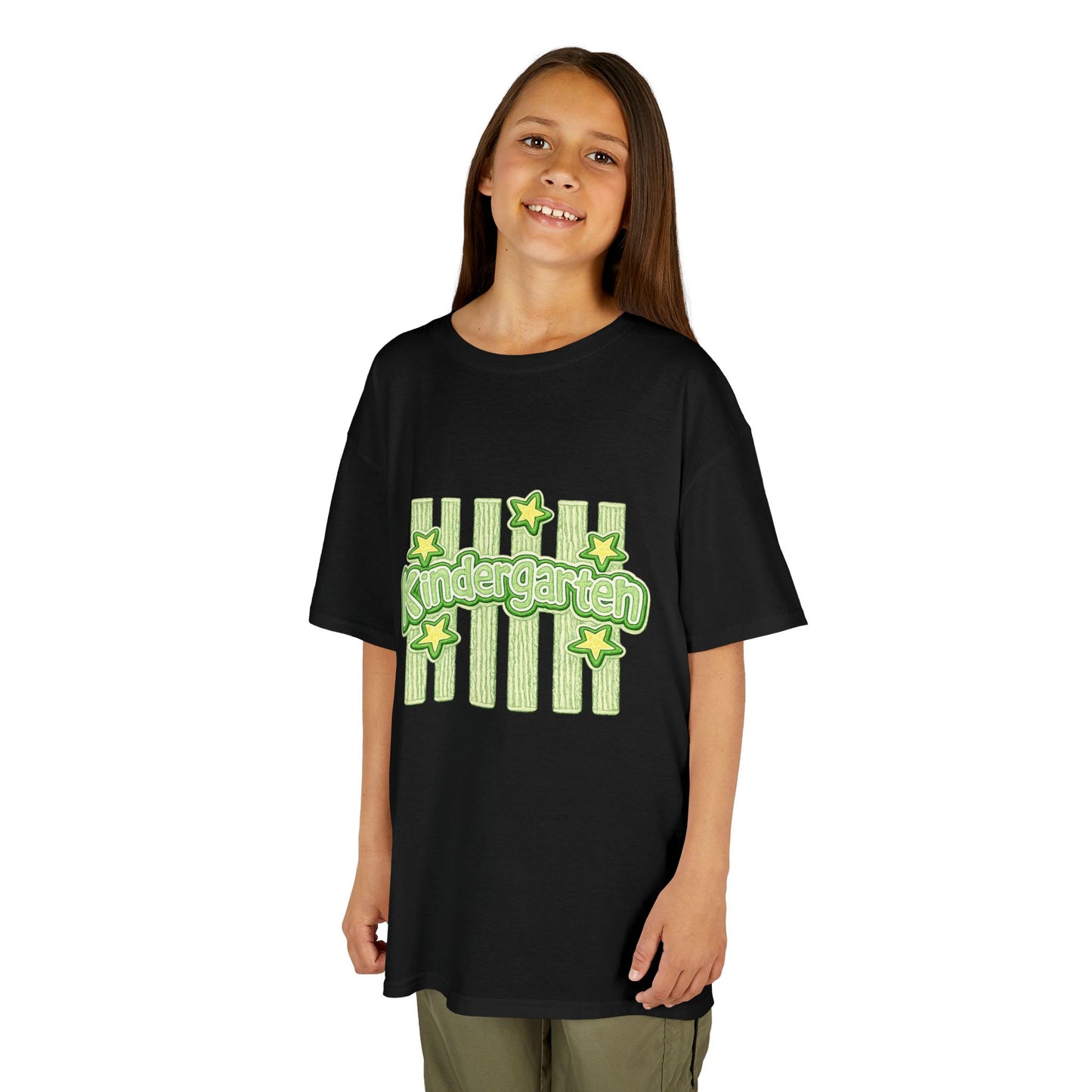 Kindergarten Stars Kids T‑Shirt — Cute Green Striped Back‑to‑School Tee