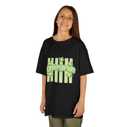 Kindergarten Stars Kids T‑Shirt — Cute Green Striped Back‑to‑School Tee