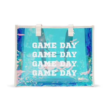 Holographic Game Day Tote Bag — Iridescent Beach & Stadium Carryall