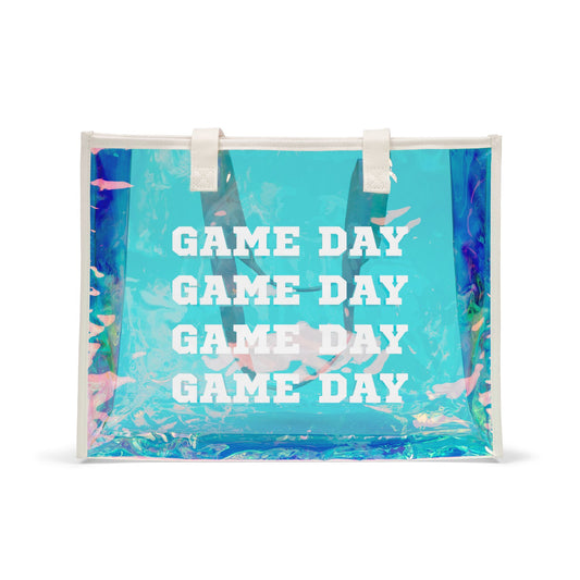 Holographic Game Day Tote Bag — Iridescent Beach & Stadium Carryall
