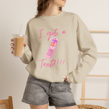 I Got a Text! Crewneck Sweatshirt — Retro Pink Flip Phone Graphic