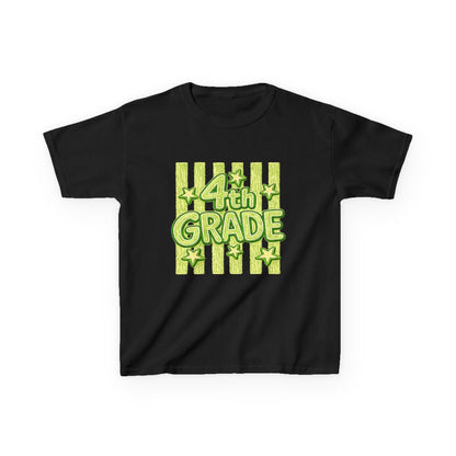 4th Grade Kids T-Shirt – Bright Green Stripes & Stars Back-to-School Tee