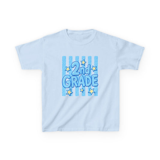 2nd Grade Kids T‑Shirt — Cute Blue Stripe "2nd Grade" Back to School Tee