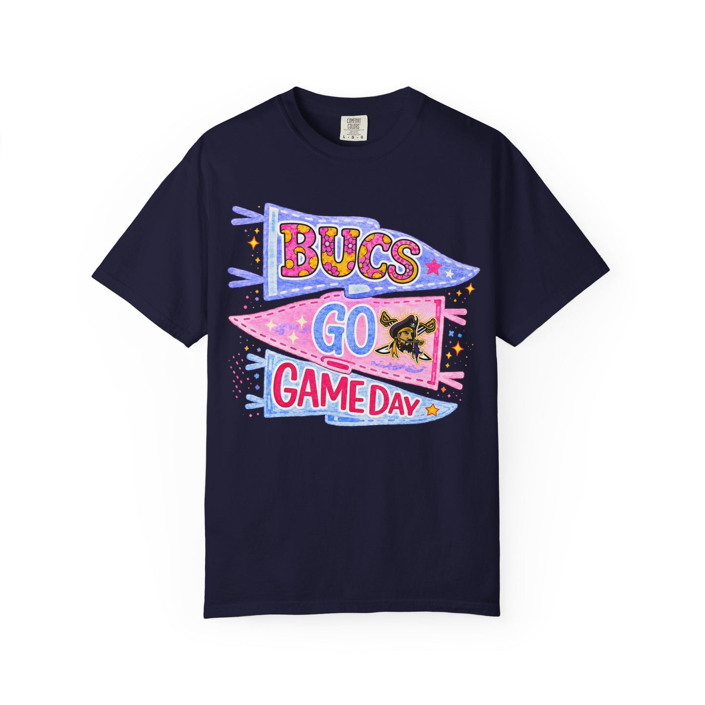 Game Day ‘Bucs Go’ Pennant T-Shirt — Cute Pink & Purple Football Fan Tee