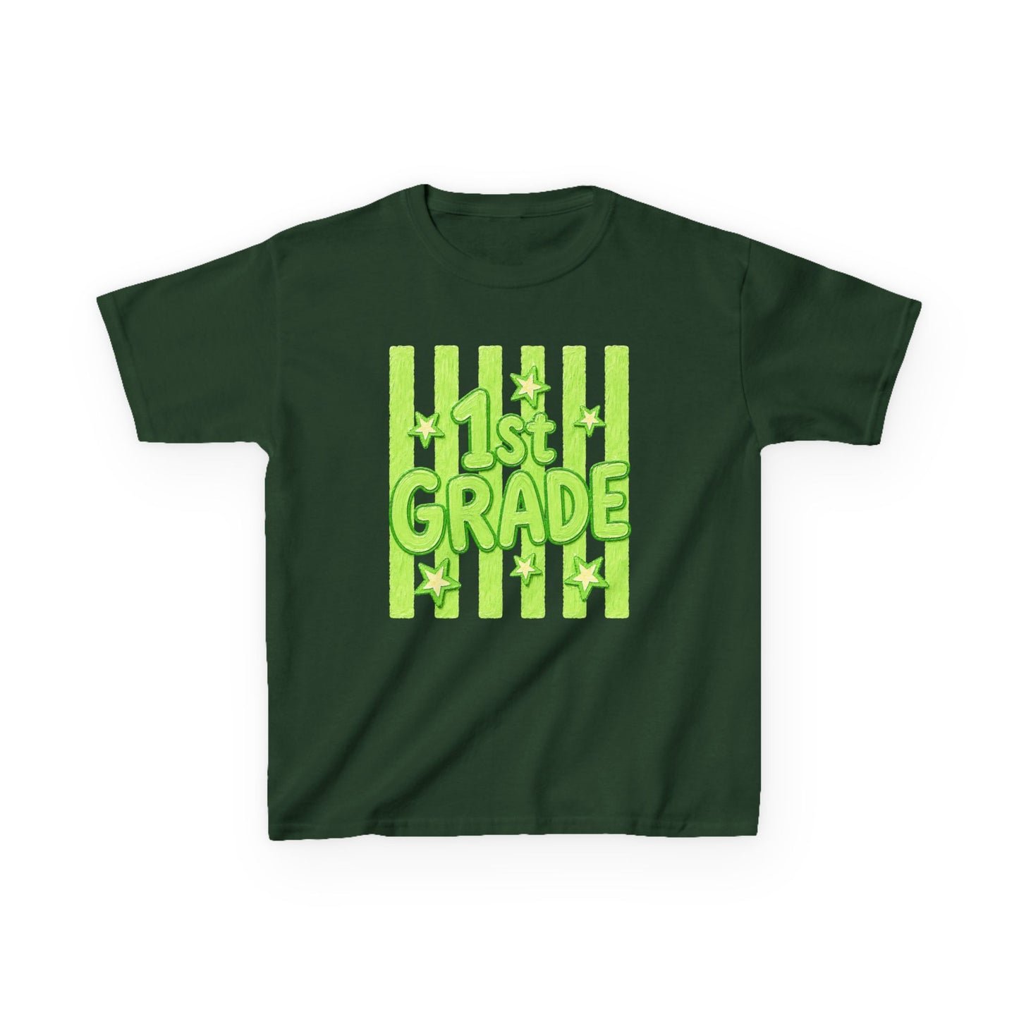 1st Grade Kids Tee - Bright Green Striped Back-to-School Shirt