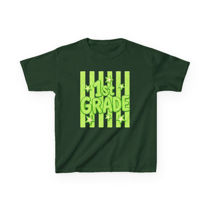 1st Grade Kids Tee - Bright Green Striped Back-to-School Shirt