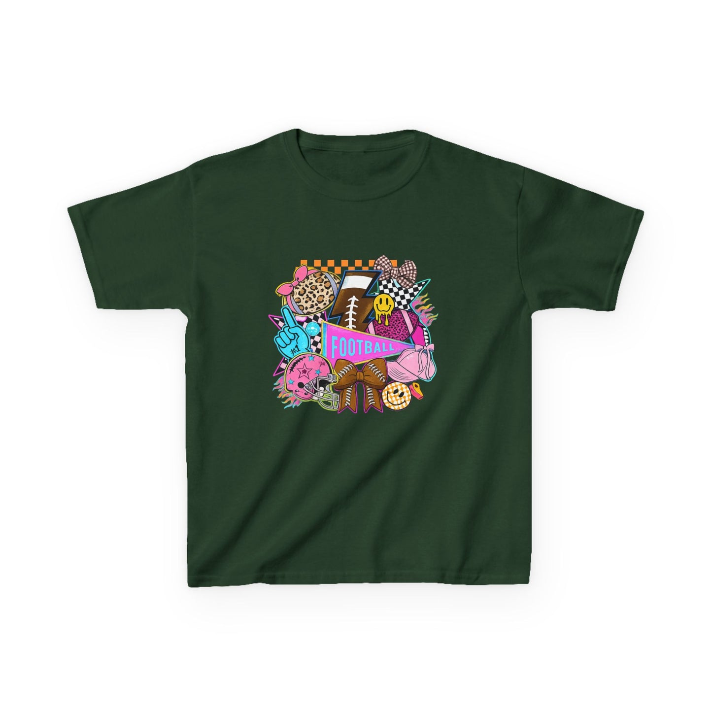 Kids Football Graphic Tee — Colorful Sticker-Style Sports Design