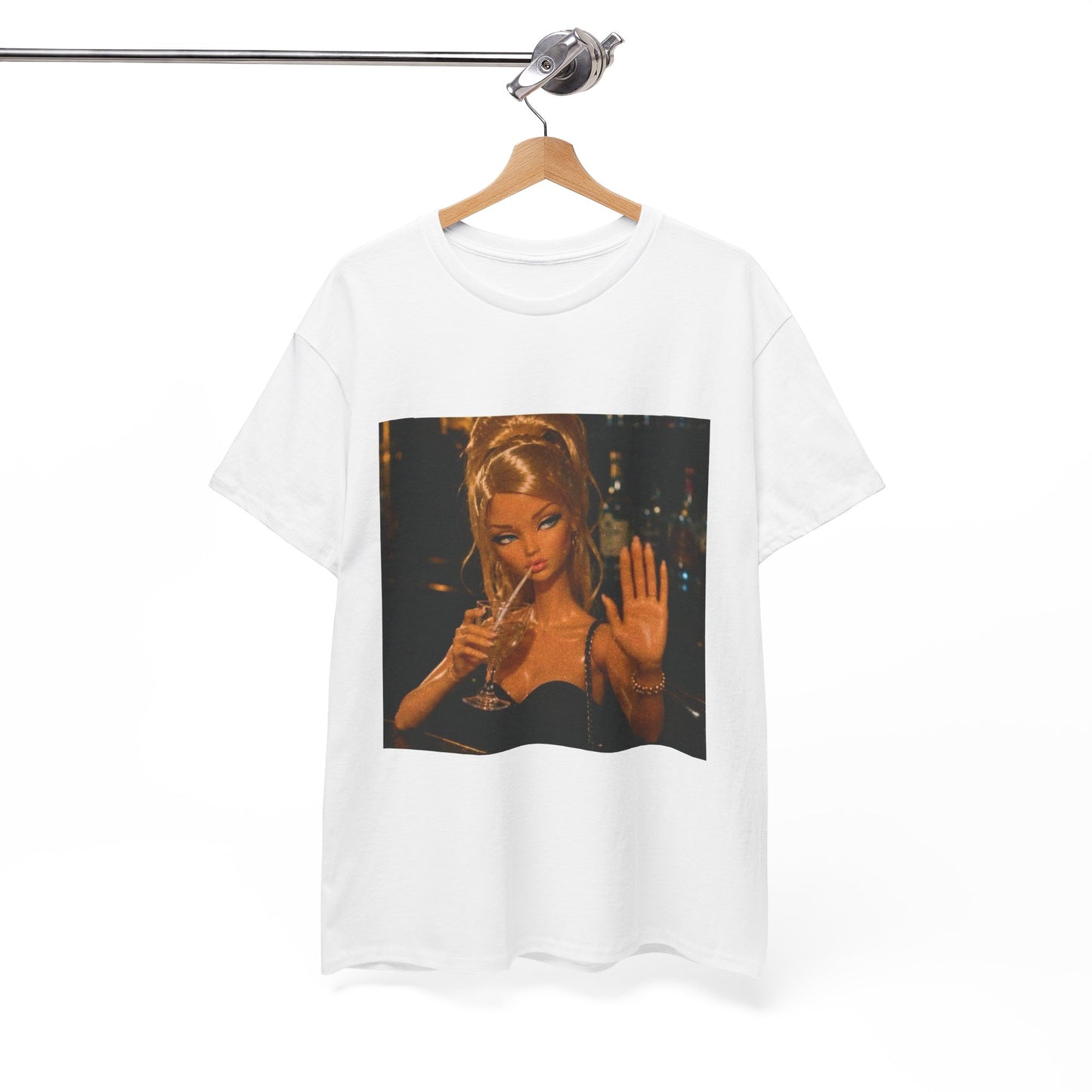 Doll Holding Drink Graphic Tee | Retro Bar Doll Illustration