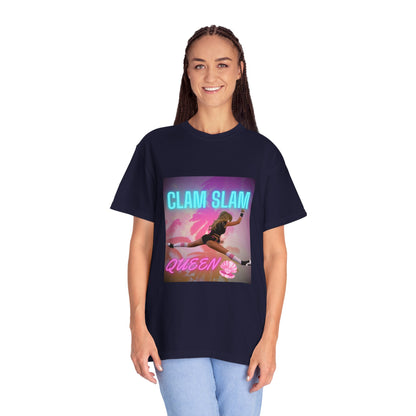 Clam Slam Queen T‑Shirt — Retro Neon Skategirl Graphic Tee