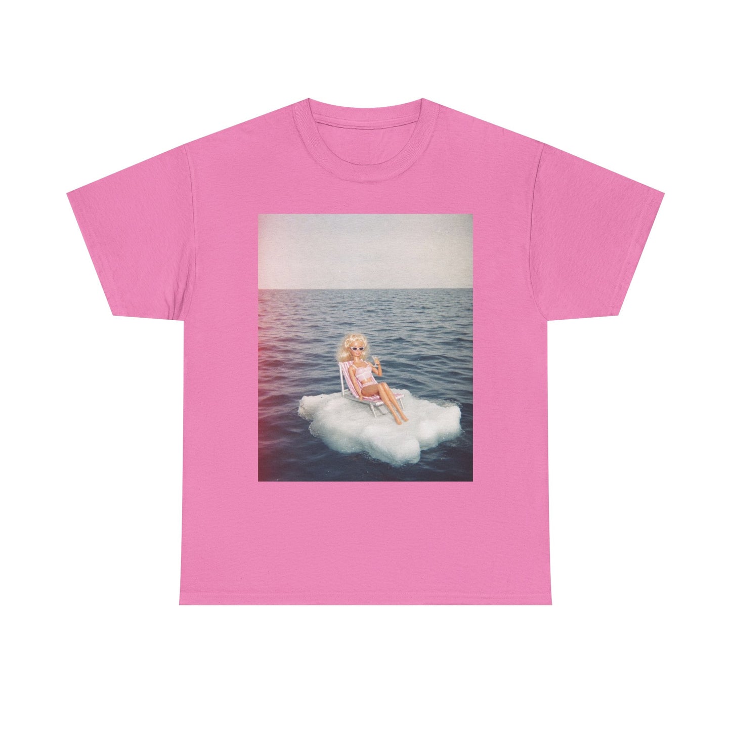 Blonde Doll on Cloud in Ocean T-Shirt | Surreal Vintage Photo Tee