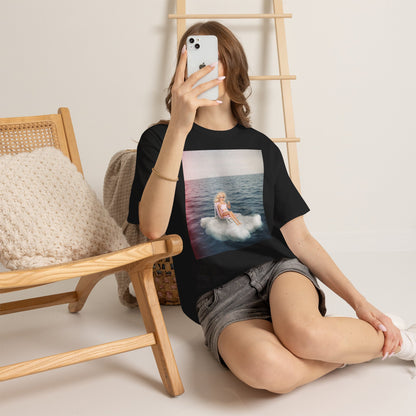 Blonde Doll on Cloud in Ocean T-Shirt | Surreal Vintage Photo Tee