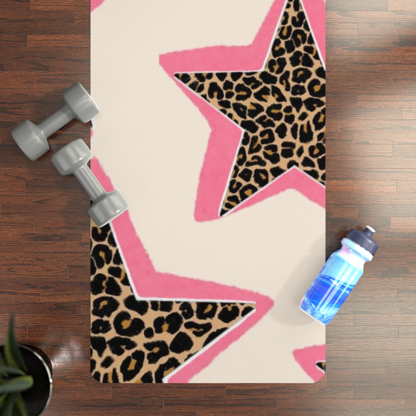 Leopard Star Rubber Yoga Mat — Non-Slip Pink Accent Fitness Mat