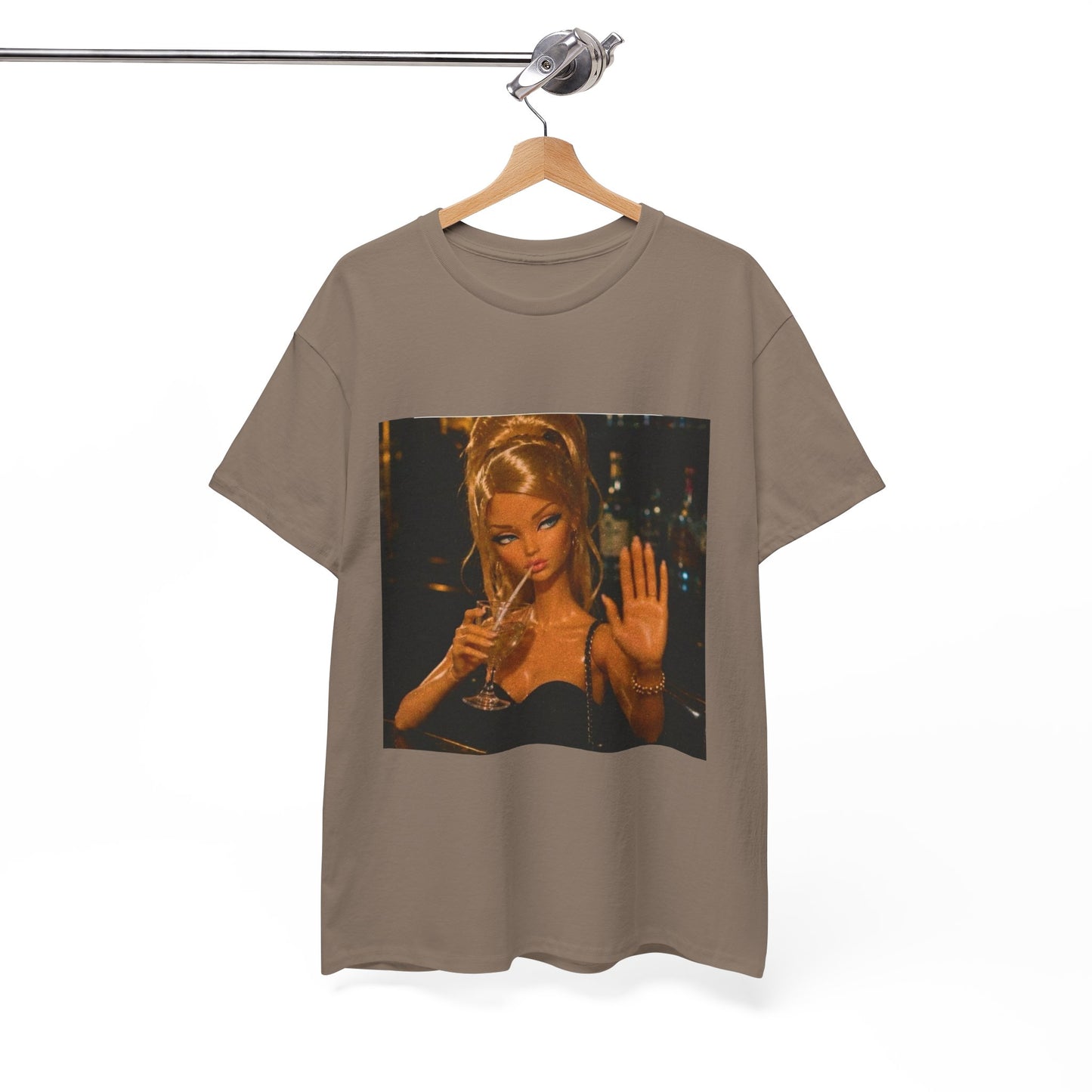 Doll Holding Drink Graphic Tee | Retro Bar Doll Illustration