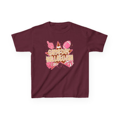 Kids Tee — "Game Day Hallelujah" Pink Football Cheer Shirt