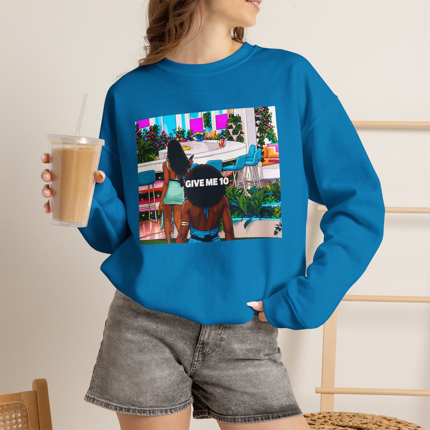 Give Me 10 Crewneck Sweatshirt — Retro Poolside Graphic Pullover