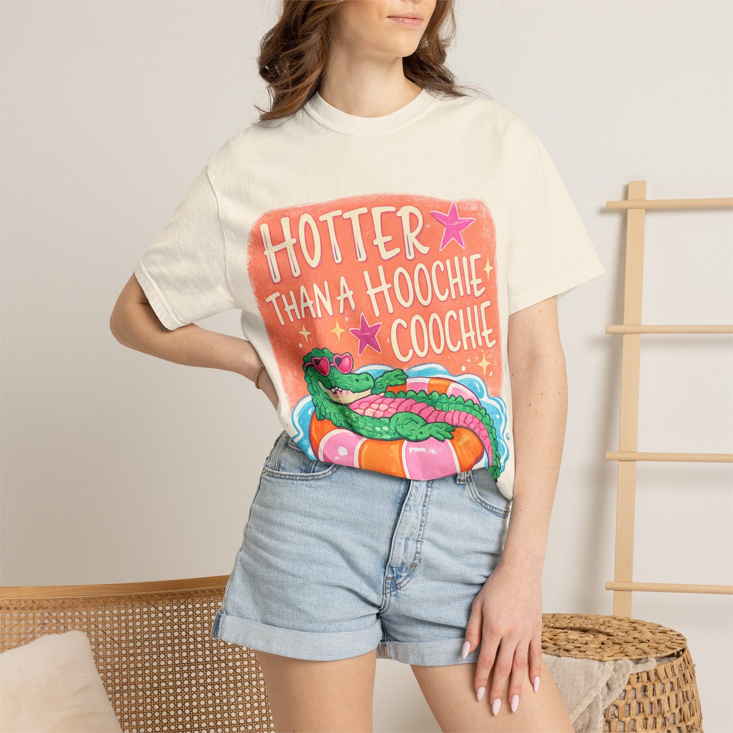 Hotter Than a Hoochie Coochie T-Shirt — Retro Alligator Pool Graphic