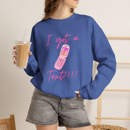 I Got a Text! Crewneck Sweatshirt — Retro Pink Flip Phone Graphic