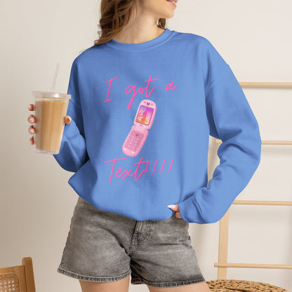 I Got a Text! Crewneck Sweatshirt — Retro Pink Flip Phone Graphic
