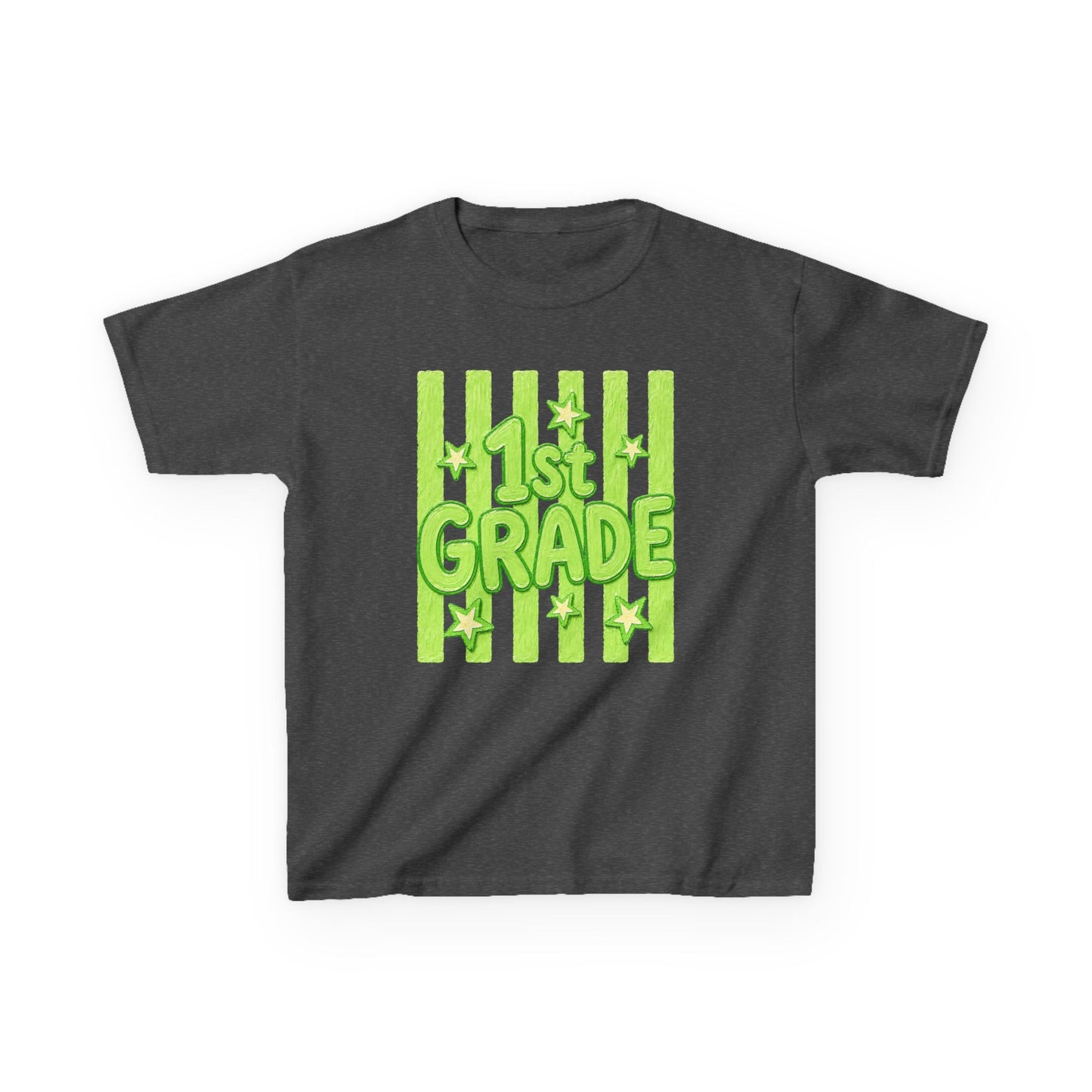 1st Grade Kids Tee - Bright Green Striped Back-to-School Shirt