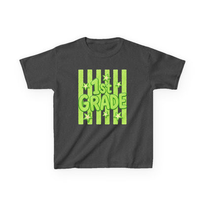 1st Grade Kids Tee - Bright Green Striped Back-to-School Shirt