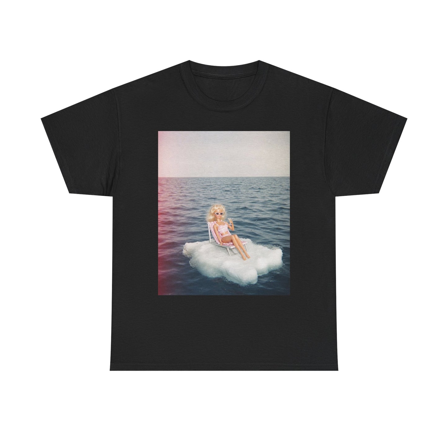 Blonde Doll on Cloud in Ocean T-Shirt | Surreal Vintage Photo Tee