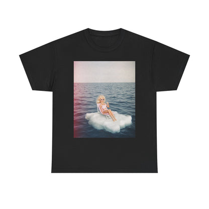 Blonde Doll on Cloud in Ocean T-Shirt | Surreal Vintage Photo Tee