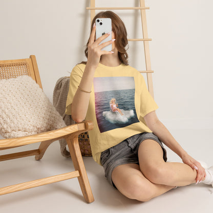 Blonde Doll on Cloud in Ocean T-Shirt | Surreal Vintage Photo Tee