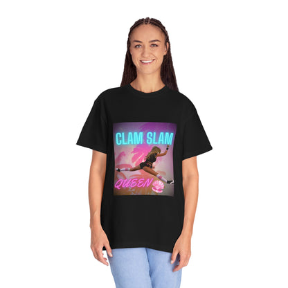 Clam Slam Queen T‑Shirt — Retro Neon Skategirl Graphic Tee