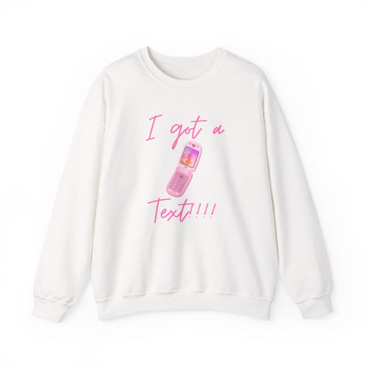I Got a Text! Crewneck Sweatshirt — Retro Pink Flip Phone Graphic