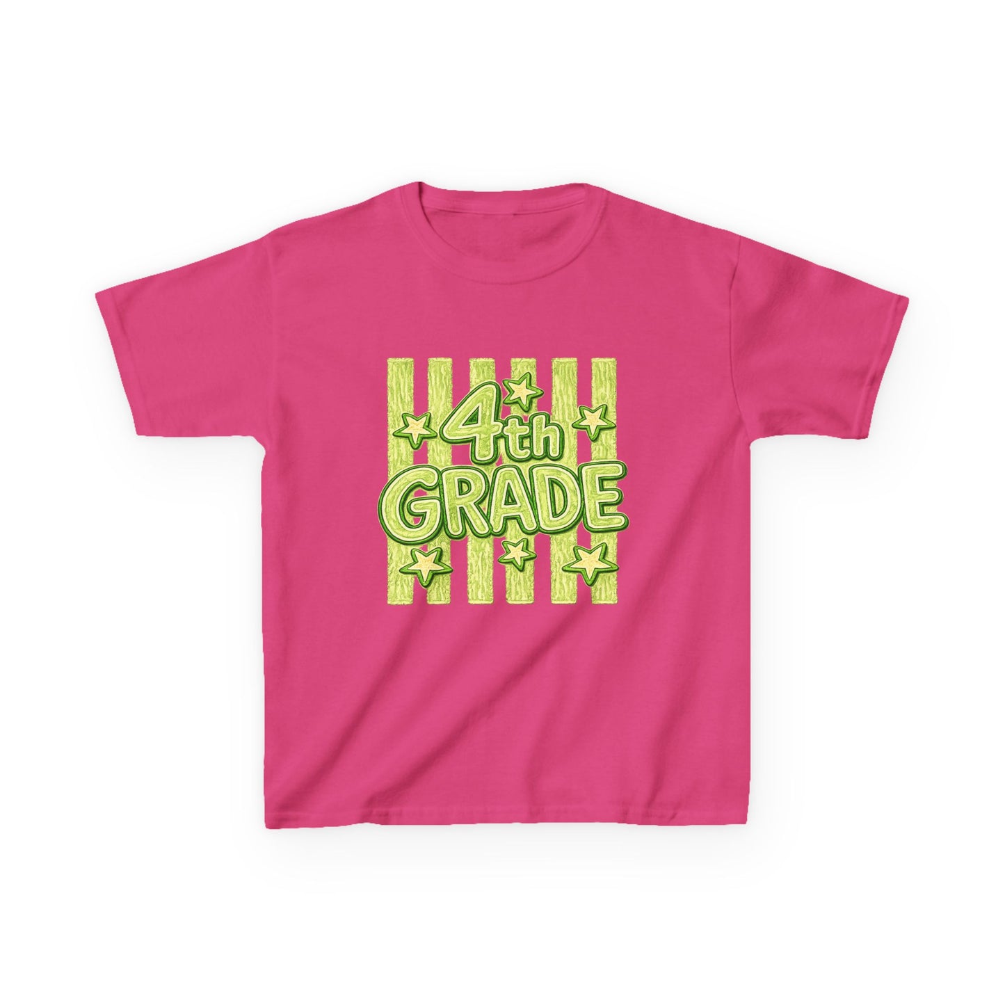 4th Grade Kids T-Shirt – Bright Green Stripes & Stars Back-to-School Tee