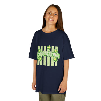 Kindergarten Stars Kids T‑Shirt — Cute Green Striped Back‑to‑School Tee