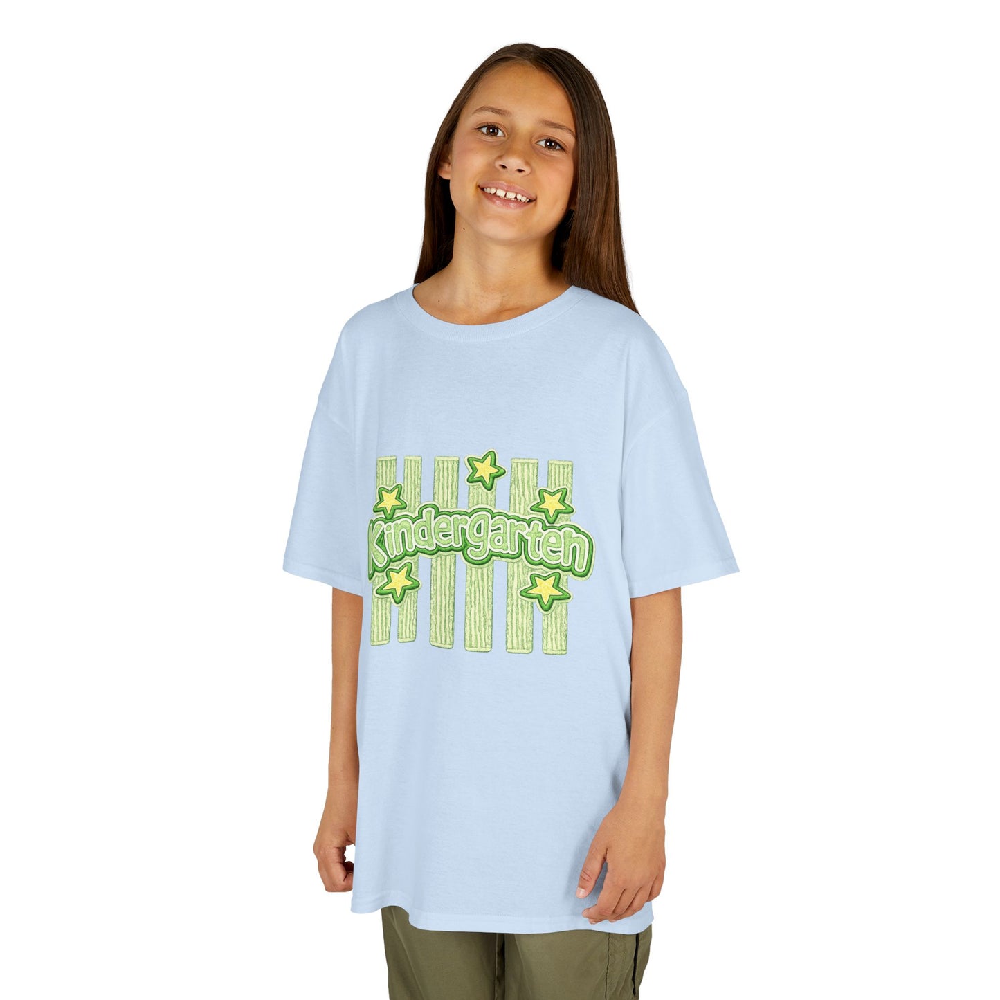 Kindergarten Stars Kids T‑Shirt — Cute Green Striped Back‑to‑School Tee