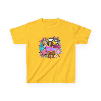Kids Football Graphic Tee — Colorful Sticker-Style Sports Design