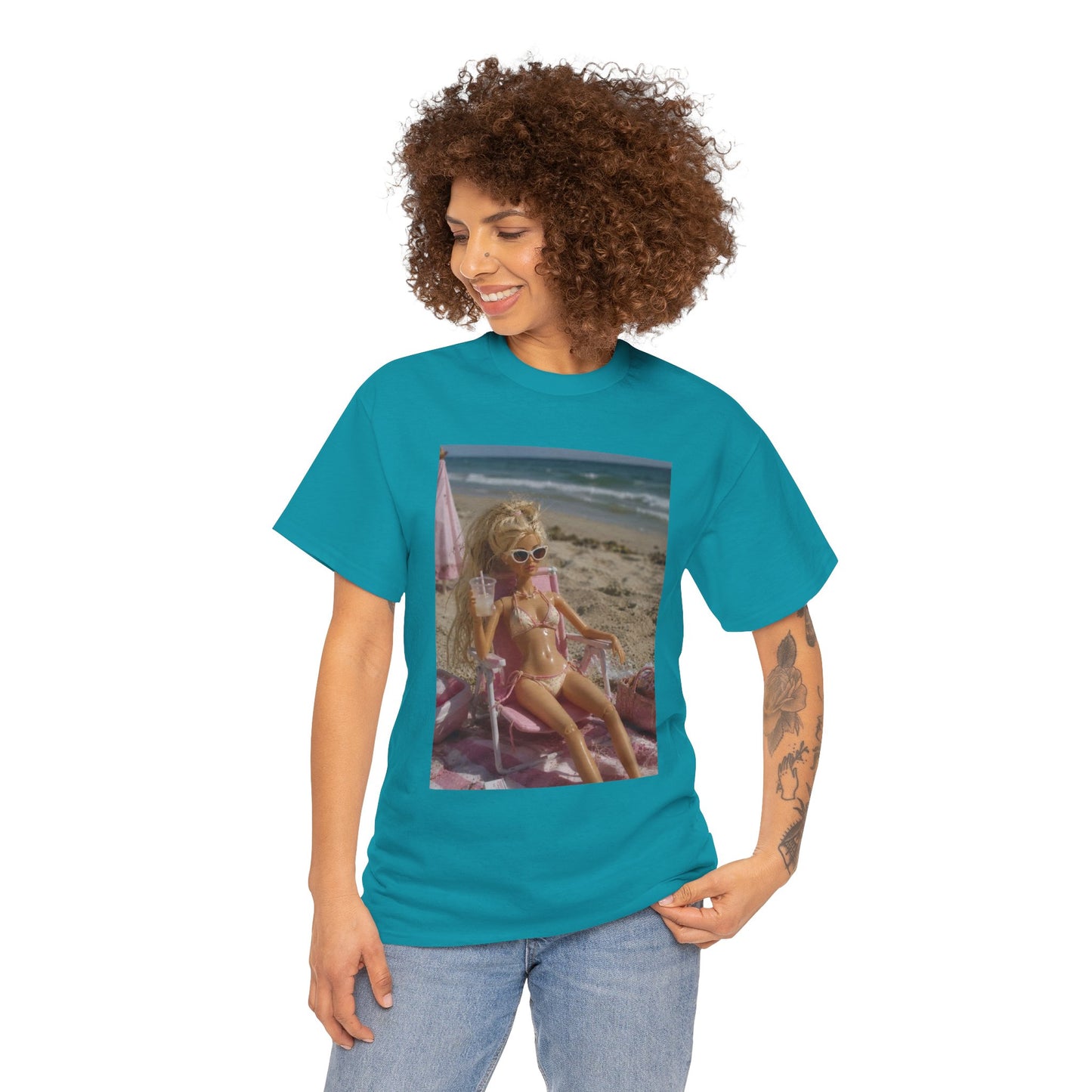 Vintage doll Beach Scene T-Shirt | Retro Doll Summer Print