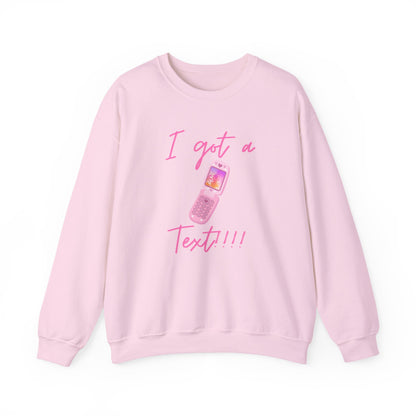 I Got a Text! Crewneck Sweatshirt — Retro Pink Flip Phone Graphic