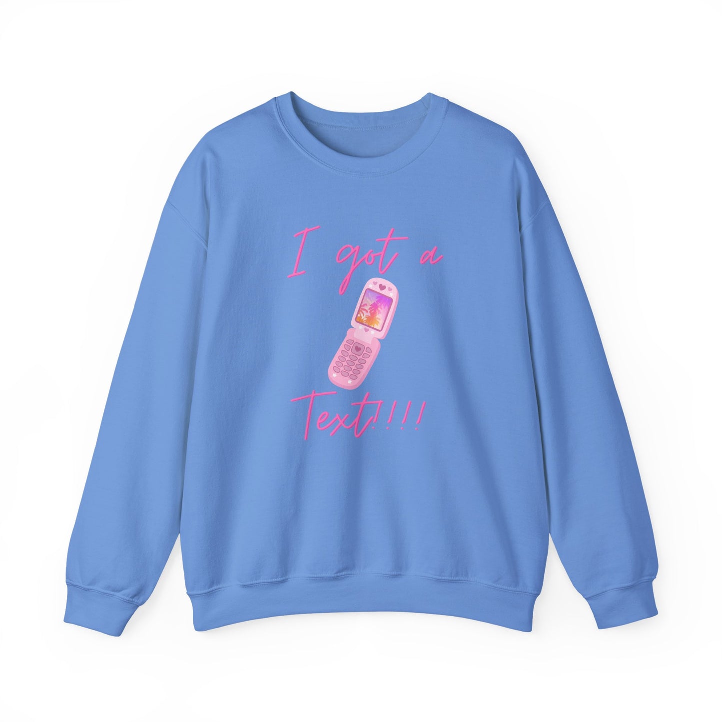 I Got a Text! Crewneck Sweatshirt — Retro Pink Flip Phone Graphic